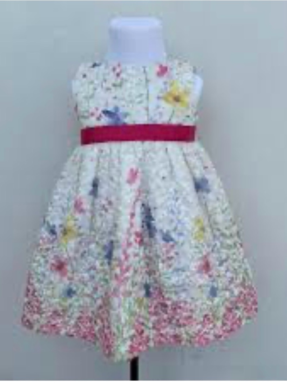 Blueberi Boulevard White Floral Embroidered Dress with Pink Sash
